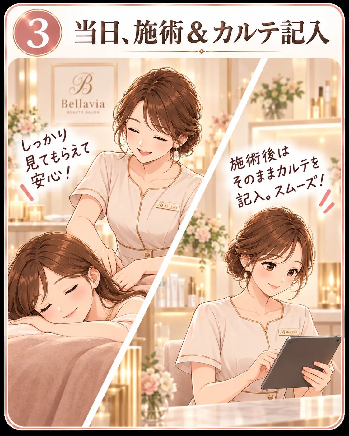 ③ 当日、施術＆カルテ記入
